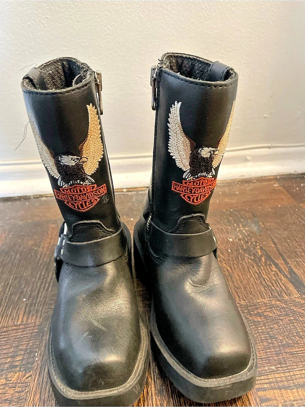 Harley-Davidson Vintage Leather Embroidered Eagle Harness Boots Black US 9 kids